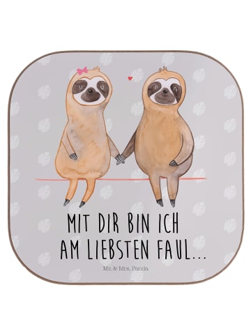 Mr. & Mrs. Panda Untersetzer Faultier Pärchen mit Spruch in Grau Pastell