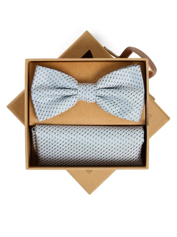 Finshley & Harding London Fliege und Einstecktuch in silber schilf - 0001