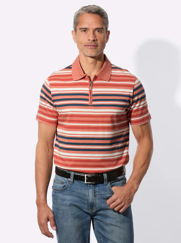 Sieh an! Kurzarm-Poloshirt in terra-dunkelblau-geringelt