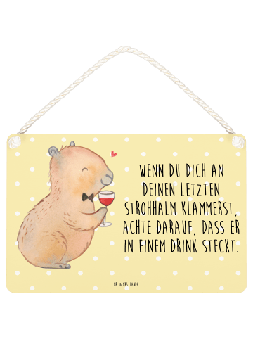 Mr. & Mrs. Panda Holzschild Capybara Wein mit Spruch in Gelb Pastell