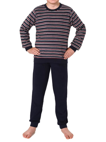NORMANN Frottee Schlafanzug Pyjama langarm Bündchen Streifen - 77011 in marine