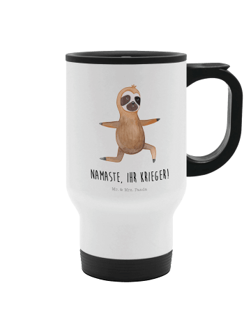 Mr. & Mrs. Panda Mehrwegbecher Faultier Yoga mit Spruch in Weiß
