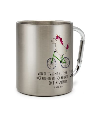 Mr. & Mrs. Panda Edelstahltasse Einhorn Radfahrer mit Spruch in Silber