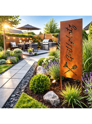 relaxdays Edelrost-Gartendeko "Grillplatz" in Braun - 85 x 28 cm