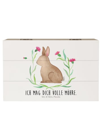 Mr. & Mrs. Panda Holzkiste Hase Sitzen mit Spruch in Weiß