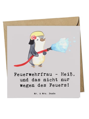 Mr. & Mrs. Panda Einladungskarte Feuerwehrfrau Heiß mit Spruch in Grau Pastell