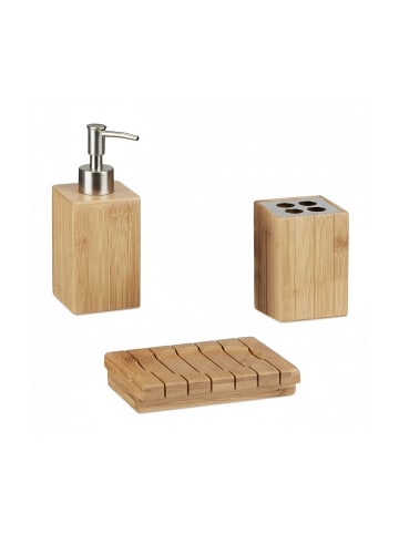 relaxdays 3x Badaccessoires-Set in Natur