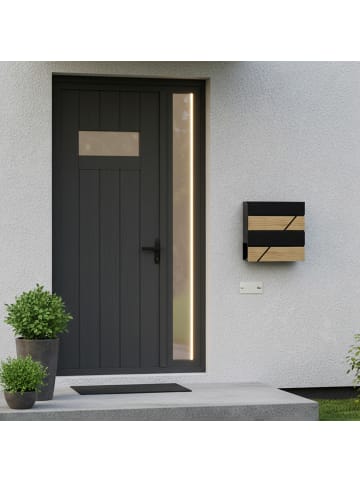 relaxdays Briefkasten "Holzoptik" in Schwarz/ Natur – (B)37 x (H)37 x (T)11 cm