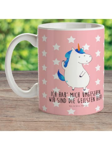 Mr. & Mrs. Panda Plastikbecher Einhorn Mann mit Spruch in Rot Pastell