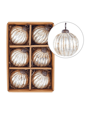 Beliani 6er-Set Weihnachtsbaumkugeln IVOIRE in Silber/Kupfer