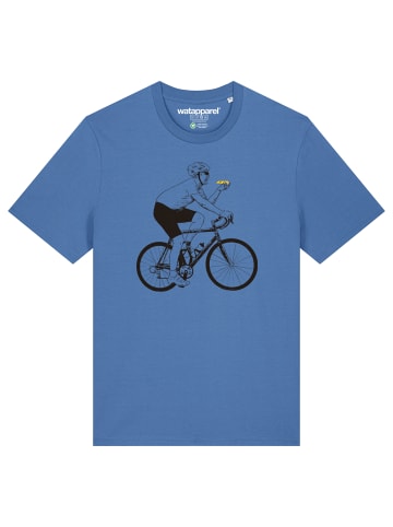 wat? Apparel T-Shirt Fahrrad und Pizza in Bright Blue