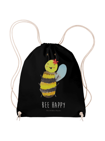 Mr. & Mrs. Panda Baumwollbeutel Biene Happy mit Spruch in Schwarz