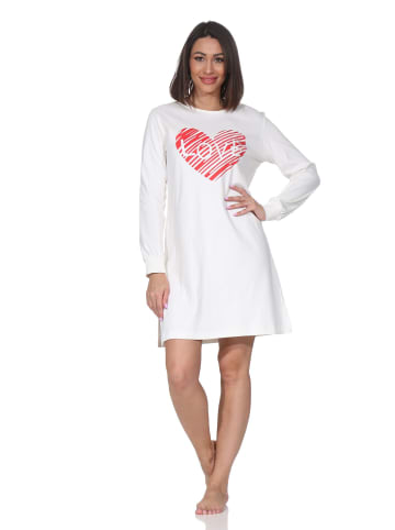 NORMANN Interlock Nachthemd langarm Bündchen Herzmotiv in creme