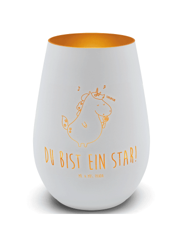 Mr. & Mrs. Panda Windlicht Glas Einhorn Sänger mit Spruch in Weiß