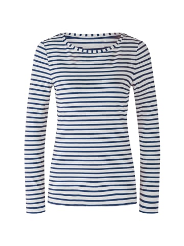 Oui Langarmshirt aus elastischer Baumwoll-Modalmischung in Dark Blue White
