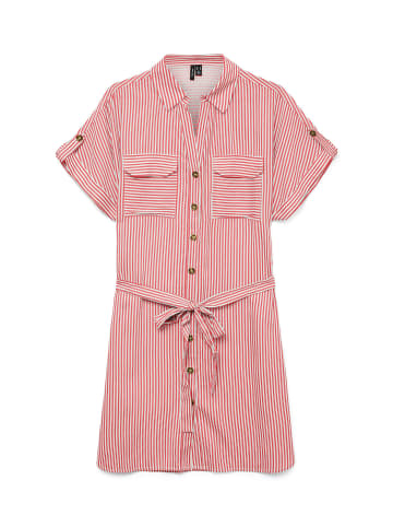 Vero Moda Gestreiftes Hemdkleid mit Taillenband und Knöpfen in Rot-2