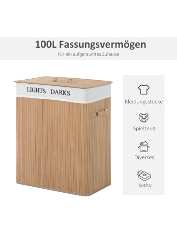HOMCOM Wäschekorb-L52 x B32 x H63 cm-Natur