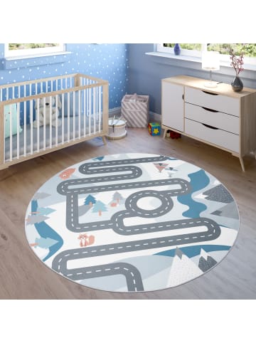 KADIMA DESIGN Kinderteppich waschmaschinenwaschbar Wald‑Straßen Kinderzimmer in Creme
