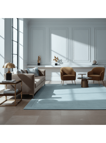 KADIMA DESIGN Teppich 100% Wolle handgewebt, Strukturdesign, Bordüre, robust in Hellblaugrün