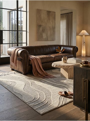 KADIMA DESIGN Teppich Kurzflor Strapazierfähig LEAM Abstraktes Wellenmuster Modern in Grau