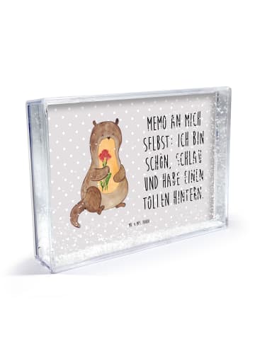 Mr. & Mrs. Panda Schüttelrahmen Otter Blumenstrauß mit Spruch in Grau Pastell