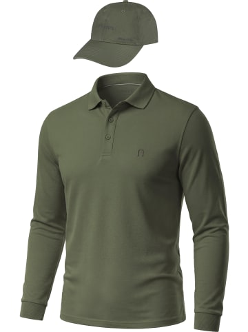 normani Herren Langarm Poloshirt mit passender Baseballkappe in Oliv