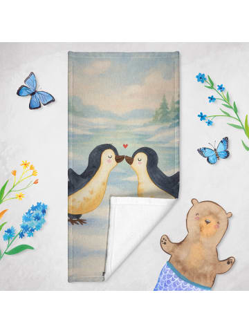 Mr. & Mrs. Panda Strandhandtuch Pinguin Liebe Design ohne Spruch in Grau Pastell
