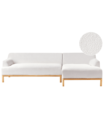 Beliani Ecksofa SOSJO in Weiß/Heller Holzfarbton - (W) 251 x (H) 74 x (L) 132 cm