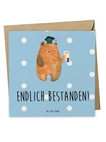 Mr. & Mrs. Panda Glückwunschkarte Bär Prüfung mit Spruch in Blau Pastell