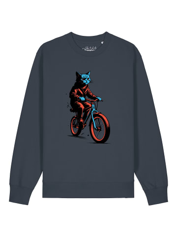 wat? Apparel Sweatshirt Katze auf Fahrrad in India Ink Grey
