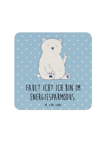 Mr. & Mrs. Panda Glasuntersetzer Eisbär Faul mit Spruch in Blau Pastell