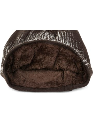 styleBREAKER Feinstrick Beanie Mütze in Dunkelbraun / Silber