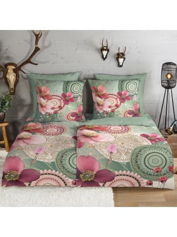 Hip Flanell Wendebettwäsche in grün-rosa