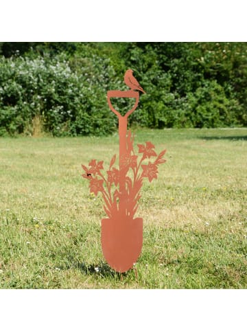 UNUS Gartenstecker Spaten mit Blumen Rostoptik in Braun