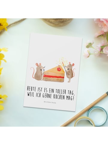 Mr. & Mrs. Panda Postkarte Mäuse Kuchen mit Spruch in Weiß