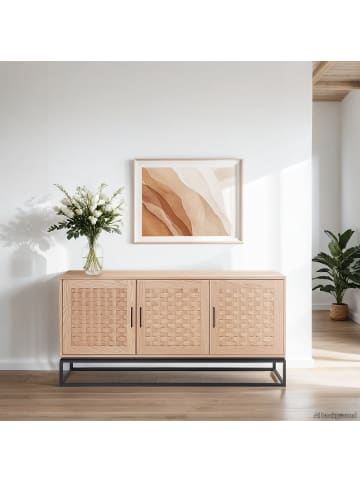 home24 home24 Sideboard mit 3 Türen aus Pappel-Echtholzfurnier & Metall in Pappel Hell in Pappel Hell