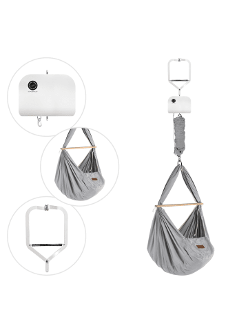 Schmusewolke Federwiege mit Türklammer und Motor Bio Grey Schafwolle Weiß Motor Weiß