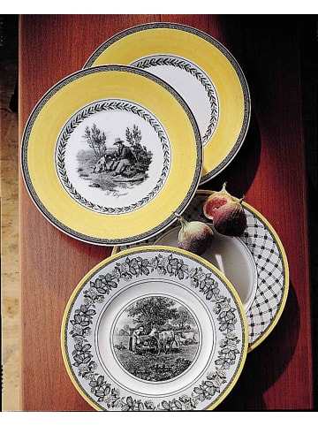 Villeroy & Boch 6er Set Suppenteller Audun Chasse ø 24,2 cm weiß-grau-gelb in weiß-grau-gelb