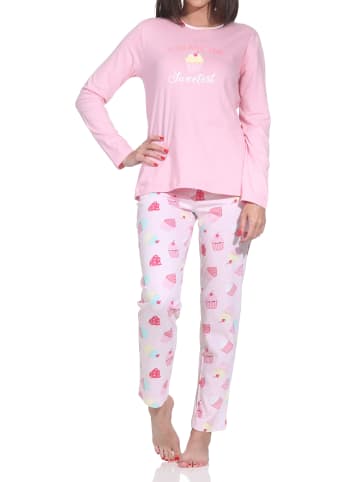 NORMANN Langarm Schlafanzug Pyjama Übergröße Cupcake in rosa