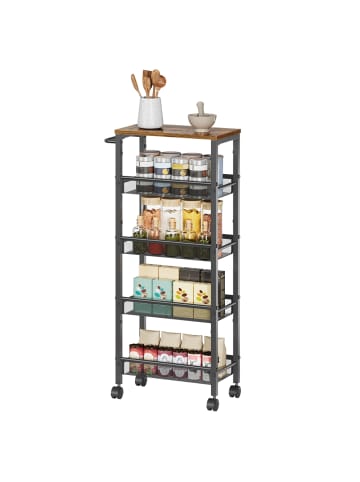VASAGLE Rollwagen Dacey in Braun-Schwarz - (B)45.4 x (H)99.6 x (T)22 cm