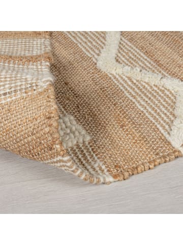 KADIMA DESIGN Teppich Hoch-Tief Struktur Gestreift, Ethno, Fransen in Natur-Weiß