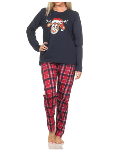 NORMANN Schlafanzug Weihnachten langarm Renntier - 88334 in navy