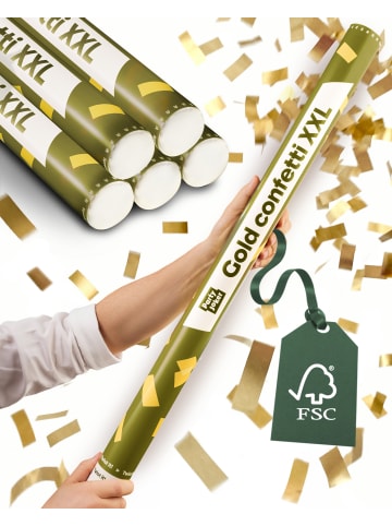 Partyjoker 5x XXL Konfettikanonen Gold – Extra Viel Bio Papier Konfetti