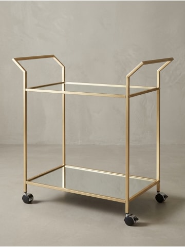 KADIMA DESIGN Servierwagen in Gold, Beistelltisch, Rollen, Verspiegelte Ablageflächen