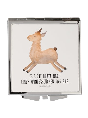 Mr. & Mrs. Panda Kosmetikspiegel Lama Springen mit Spruch in Weiß