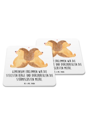 Mr. & Mrs. Panda Glasuntersetzer Igel händchenhaltend mit Spruch in Weiß