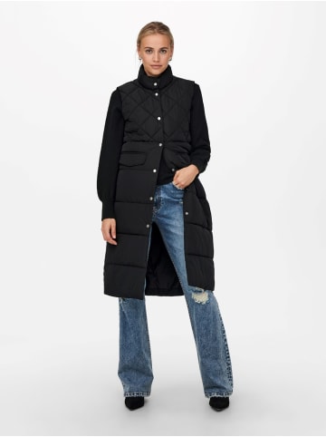 ONLY Lange Steppweste Winterjacke ohne Ärmel in Schwarz