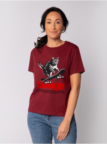 wat? Apparel T-Shirt Savage Cat in Weinrot