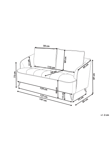 Beliani 2-Sitzer Sofa HOBRO in Rot/Schwarz - (W) 147 x (H) 87 x (L) 85 cm