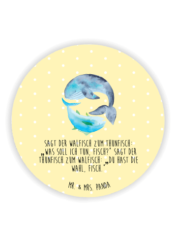 Mr. & Mrs. Panda Kühlschrankmagnet Walfisch Thunfisch mit Spruch in Gelb Pastell